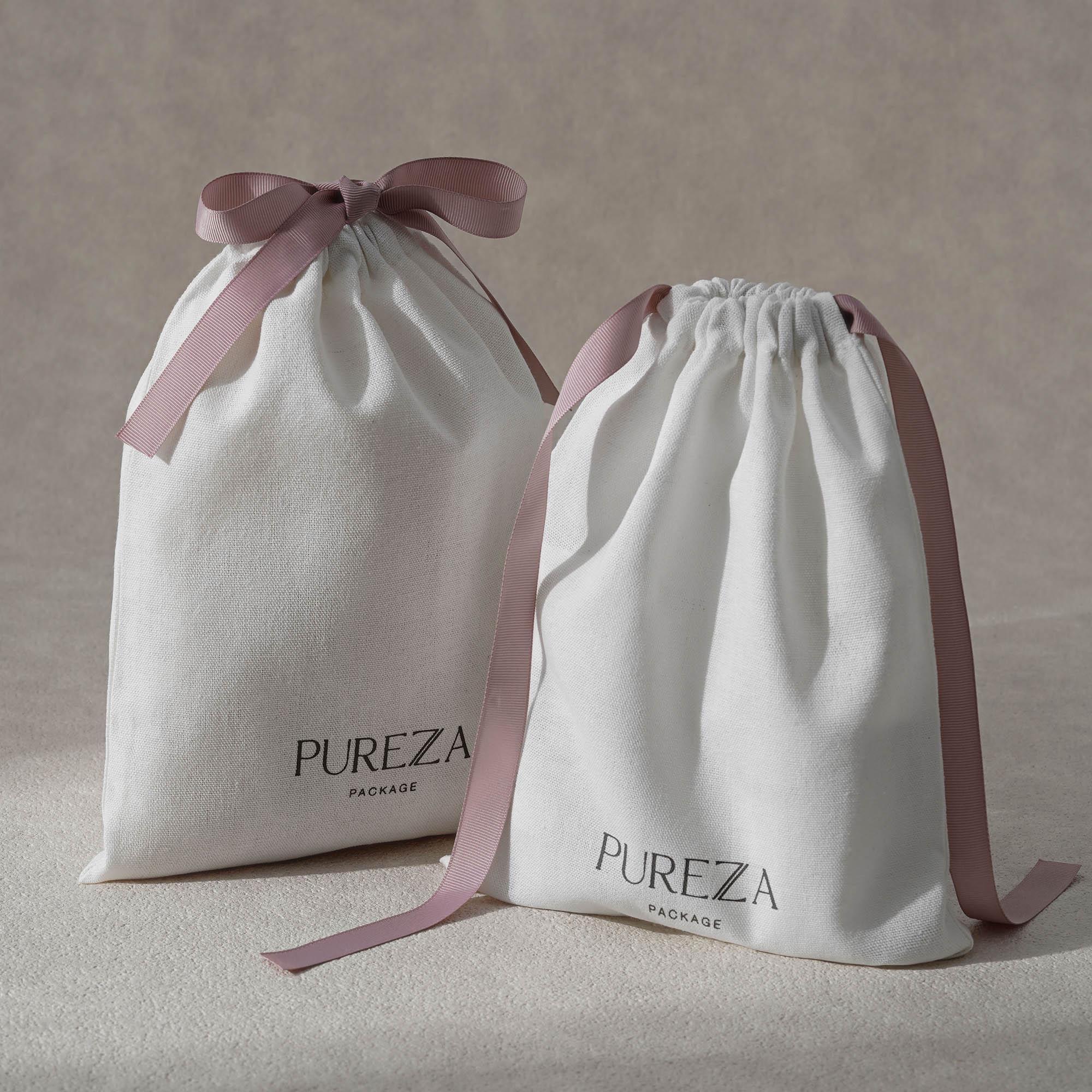 Luxury Skincare Packaging - ถุงผ้าฝ้ายแบบมีเชือกผูก เป็นมิตรกับสิ่งแวดล้อม ใช้ซ้ำได้ พร้อมริบบิ้นผ้าซาติน บรรจุภัณฑ์ของขวัญสุดหรู สำหรับเครื่องประดับ